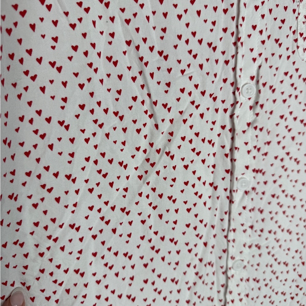 BeachLunchLounge Tiny Heart Novelty Print Long Sleeve Viscose Button Down Size L - Picture 3 of 6